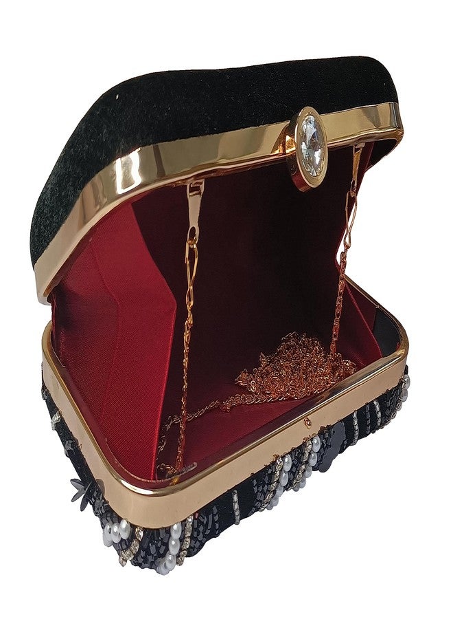 DUCHESS Women Hand Embroidered Sequins Box Clutch for Wedding Party (Black) - Image 5